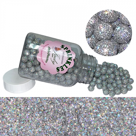 Sprinkles Premium Glow Prata HOLOGRÁFICO Cód.P543PH (Pote c/ 100g) Sprinkles Premium Glow Prata HOLOGRÁFICO Cód.P543PH (Pote c/ 100g)