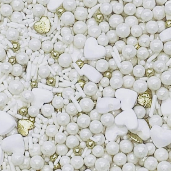 Sprinkles Branco c/ dourado Cód.502 (Pacote c/ 50g) Sprinkles Branco c/ dourado Cód.502 (Pacote c/ 50g)