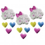 Chuva de Amor g Cód.469 (Pacote c/ 3 nuvens, 3 laços e 9 corações. Medidas 3,5cm x 2,5cm)