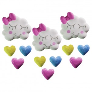 Chuva de Amor g Cód.469 (Pacote c/ 3 nuvens, 3 laços e 9 corações. Medidas 3,5cm x 2,5cm)