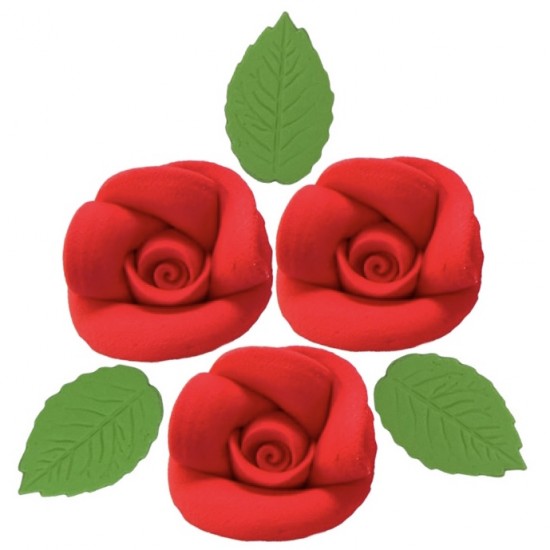 Rosa Artesanal G Cód.001 (Pct c/ 3 rosas e 3 folhas) 