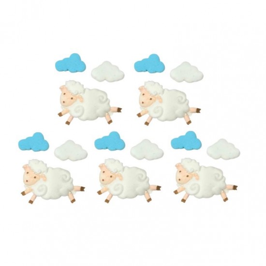 Ovelhinhas Cód.653 (pacote com 10 pçs, 5 ovelhas e 10 nuvens. Medidas 2,5cm x 1,5cm)