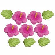 Hibisco g Cód.740  (Pacote c/ 5 flores e 5 folhas. Medidas 2,5cm)