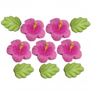 Hibisco g Cód.740  (Pacote c/ 5 flores e 5 folhas. Medidas 2,5cm)