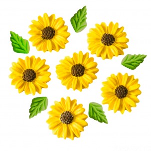 Girassol Cód.425 (Pacote c/ 6 flores e 6 folhas. Medidas 2cm)