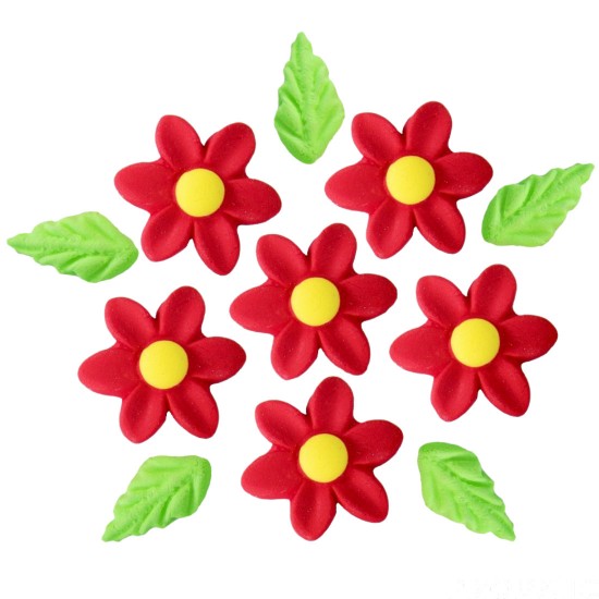 Marg. Pétalas Finas Cód.008  (Pacote c/ 6 flores e 6 folhas. Medidas 2,5cm x 2,5cm)