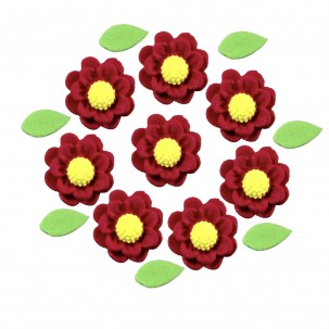 Flor Rubi Cód.450 (Pacote c/ 8 flores e 8 folhas. Medidas 2cm)