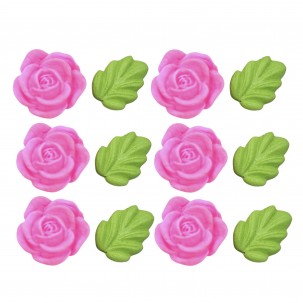 Rosa Italia Cód.691 (Pacote c/ 6 flores e 6 folhas. Medidas 3cm)