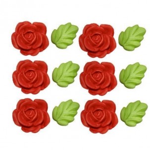 Rosa Italia Cód.691 (Pacote c/ 6 flores e 6 folhas. Medidas 3cm)
