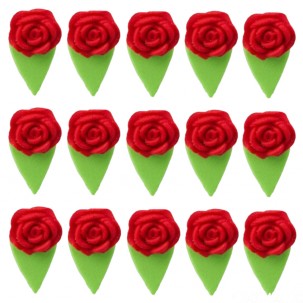 Flor Juju G Cód.488 (Pacote c/ 30 pçs 15 rosas e 15 folhas. Medida 2cm) 