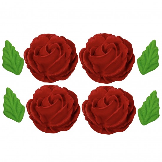 Rosa Safira Cód.492 (Pacote c/ 8 pçs 4 rosas e 4 folhas. Medidas 3,5cm)