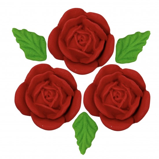 Rosa Yasmin Cód.464 (Pacote c/ 06 pçs 3 rosas e 3 folhas. Medidas 3,5cm)