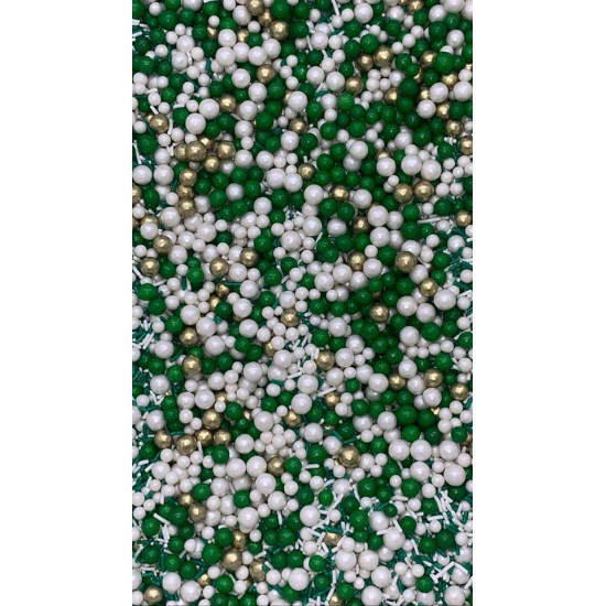 Sprinkles Verde, branco, dourado Cód.505 (Pacote c/ 50g) Sprinkles Verde, branco, dourado Cód.505 (Pacote c/ 50g)