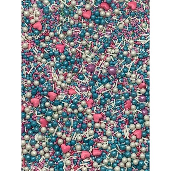 Sprinkles Azul, bco, coração rosa Cód.506 (Pacote c/ 50g) Sprinkles Azul, bco, coração rosa Cód.506 (Pacote c/ 50g)