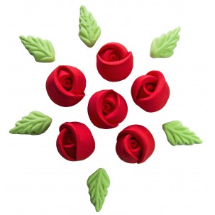 Rosa Artesanal P Cód.002 (Pacote c/ 10 pçs 5 rosas e 5 folhas. Medida 1,5cm)