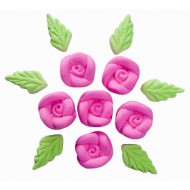 Rosa Lili g Cód.129 (Pacote c/ 10 pçs. 5 rosas e 5 folhas. Medidas 2cm)