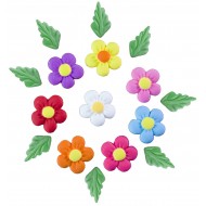 Margarida Color Cód.010 (Pacote c/ 8 flores e 8 folhas. Medidas 2cm x 2cm)