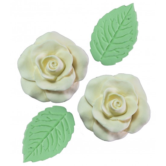 Rosa Bolacha Cód.238 (Pacote c/ 4 pçs 2 rosas e 2 folhas. Medidas 3,5cm)
