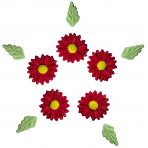 Marg. Mil Pétalas Cód.385  (Pacote c/ 6 flores e 6 folhas. Medidas 3cm x 3cm)