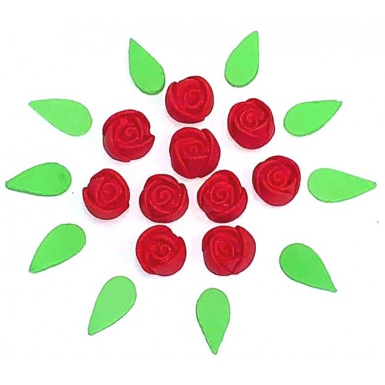 Botão de Rosa P Cód.491 (Pacote c/ 10 flores e 10 folhas. Medidas 1cm)