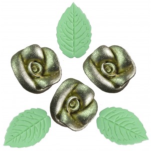 Rosa Artesanal G Cód.001 (Pct c/ 3 rosas e 3 folhas) 